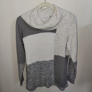 Calvin Klein Women’s Cowl Neck Grey And White Mixed Design Sweater, Size M